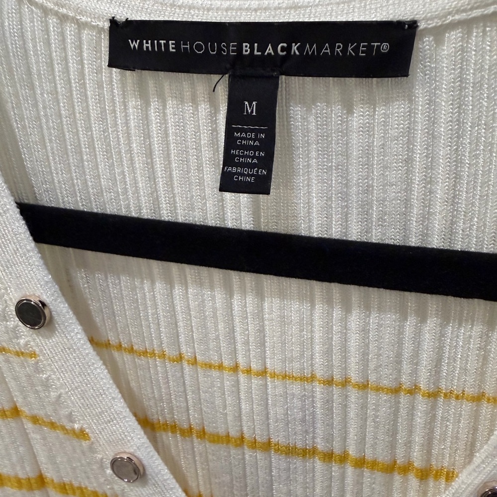 White House Black Market Ribbed Stripe Henley Tank Yellow White Medium - Picture 7 of 8